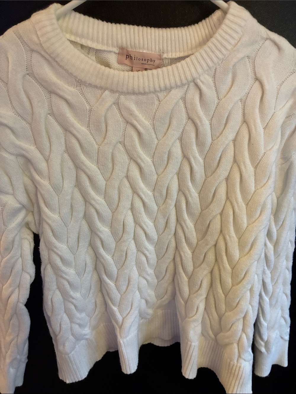 Philosophy Cream Cable Knit Crew Sweater L
